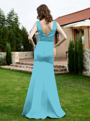 Plunging V-Neck Satin Dress With Slit Pool