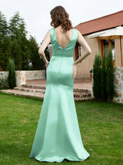 Plunging V-Neck Satin Dress With Slit Turquoise