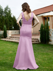 Plunging V-Neck Satin Dress With Slit Wisteria