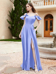 Off Shoulder Flutter Sleeves Satin Dress With Pocket Lavender