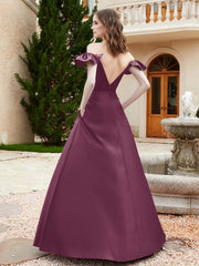 Off Shoulder Flutter Sleeves Satin Dress With Pocket Mulberry