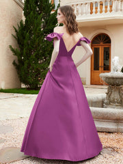 Off Shoulder Flutter Sleeves Satin Dress With Pocket Orchid