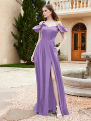Off Shoulder Flutter Sleeves Satin Dress With Pocket Tahiti