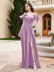 Off Shoulder Flutter Sleeves Satin Dress With Pocket Wisteria