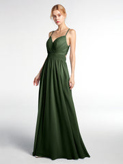 Criss-Cross Open Back Gown with Spaghetti Strap Olive Green