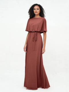 Warp Bodic Chiffon Long Dresses with Sash Bow Terracotta