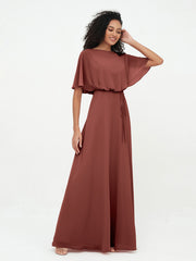 Warp Bodic Chiffon Long Dresses with Sash Bow Terracotta