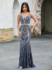 Gorgeous V-Neck Diamond Maxi Dress Dark Navy