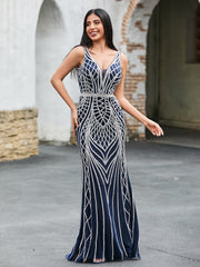 Gorgeous V-Neck Diamond Maxi Dress Dark Navy