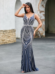 Gorgeous V-Neck Diamond Maxi Dress Dark Navy