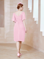 Chiffon Dress with Rhinestone-Adorned V-Neck Candy Pink