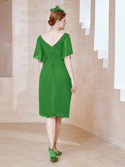 Chiffon Dress with Rhinestone-Adorned V-Neck Green
