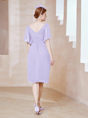 Chiffon Dress with Rhinestone-Adorned V-Neck Lilac