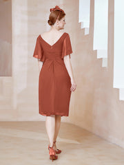 Chiffon Dress with Rhinestone-Adorned V-Neck Rust Plus Size