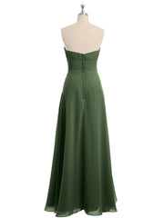 Strapless Chiffon Dress with Cascade Skirt Olive Green