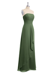 Strapless Chiffon Dress with Cascade Skirt Olive Green