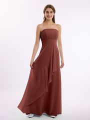 Strapless Chiffon Dress with Cascade Skirt Terracotta