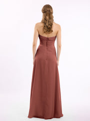 Strapless Chiffon Dress with Cascade Skirt Terracotta