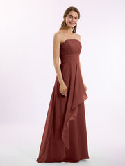 Strapless Chiffon Dress with Cascade Skirt Terracotta