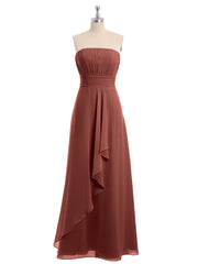 Strapless Chiffon Dress with Cascade Skirt Terracotta