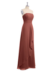 Strapless Chiffon Dress with Cascade Skirt Terracotta