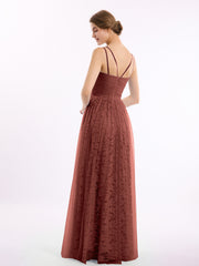 Lace and Tulle Floor Length Dress with V neck Terracotta