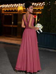V-neck Simple Chiffon Full Length Dresses Cinnamon Rose