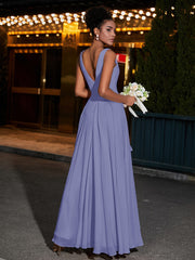 V-neck Simple Chiffon Full Length Dresses Periwinkle