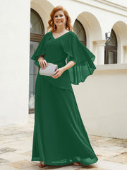 Flutter Sleeves V-neck Floor-length Beaded Dress Dark Green