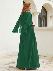 Flutter Sleeves V-neck Floor-length Beaded Dress Dark Green
