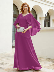 Flutter Sleeves V-neck Floor-length Beaded Dress Orchid
