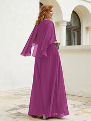 Flutter Sleeves V-neck Floor-length Beaded Dress Orchid