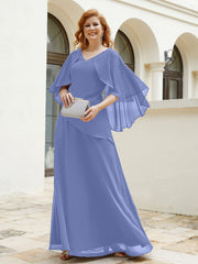 Flutter Sleeves V-neck Floor-length Beaded Dress Periwinkle