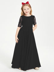 Lace Top Half Sleeved Junior Bridesmaids Dresses Black