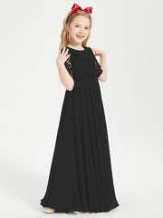 Lace Top Half Sleeved Junior Bridesmaids Dresses Black