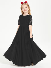 Lace Top Half Sleeved Junior Bridesmaids Dresses Black