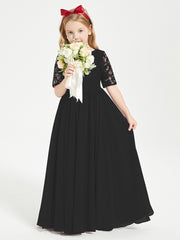 Lace Top Half Sleeved Junior Bridesmaids Dresses Black