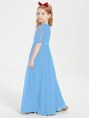 Lace Top Half Sleeved Junior Bridesmaids Dresses Blue