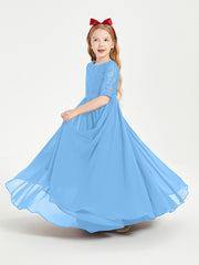 Lace Top Half Sleeved Junior Bridesmaids Dresses Blue