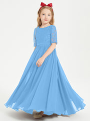 Lace Top Half Sleeved Junior Bridesmaids Dresses Blue