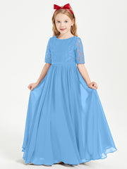 Lace Top Half Sleeved Junior Bridesmaids Dresses Blue