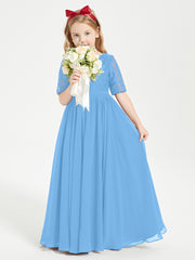 Lace Top Half Sleeved Junior Bridesmaids Dresses Blue