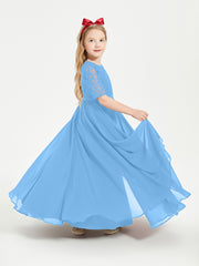 Lace Top Half Sleeved Junior Bridesmaids Dresses Blue
