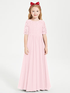 Lace Top Half Sleeved Junior Bridesmaids Dresses Blushing Pink