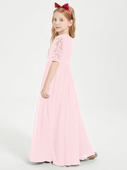 Lace Top Half Sleeved Junior Bridesmaids Dresses Blushing Pink