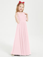 Lace Top Half Sleeved Junior Bridesmaids Dresses Blushing Pink