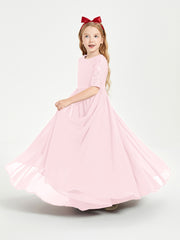 Lace Top Half Sleeved Junior Bridesmaids Dresses Blushing Pink