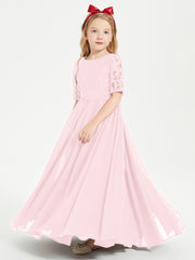 Lace Top Half Sleeved Junior Bridesmaids Dresses Blushing Pink