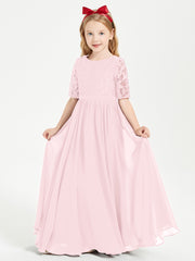 Lace Top Half Sleeved Junior Bridesmaids Dresses Blushing Pink