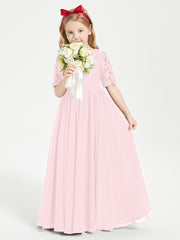 Lace Top Half Sleeved Junior Bridesmaids Dresses Blushing Pink